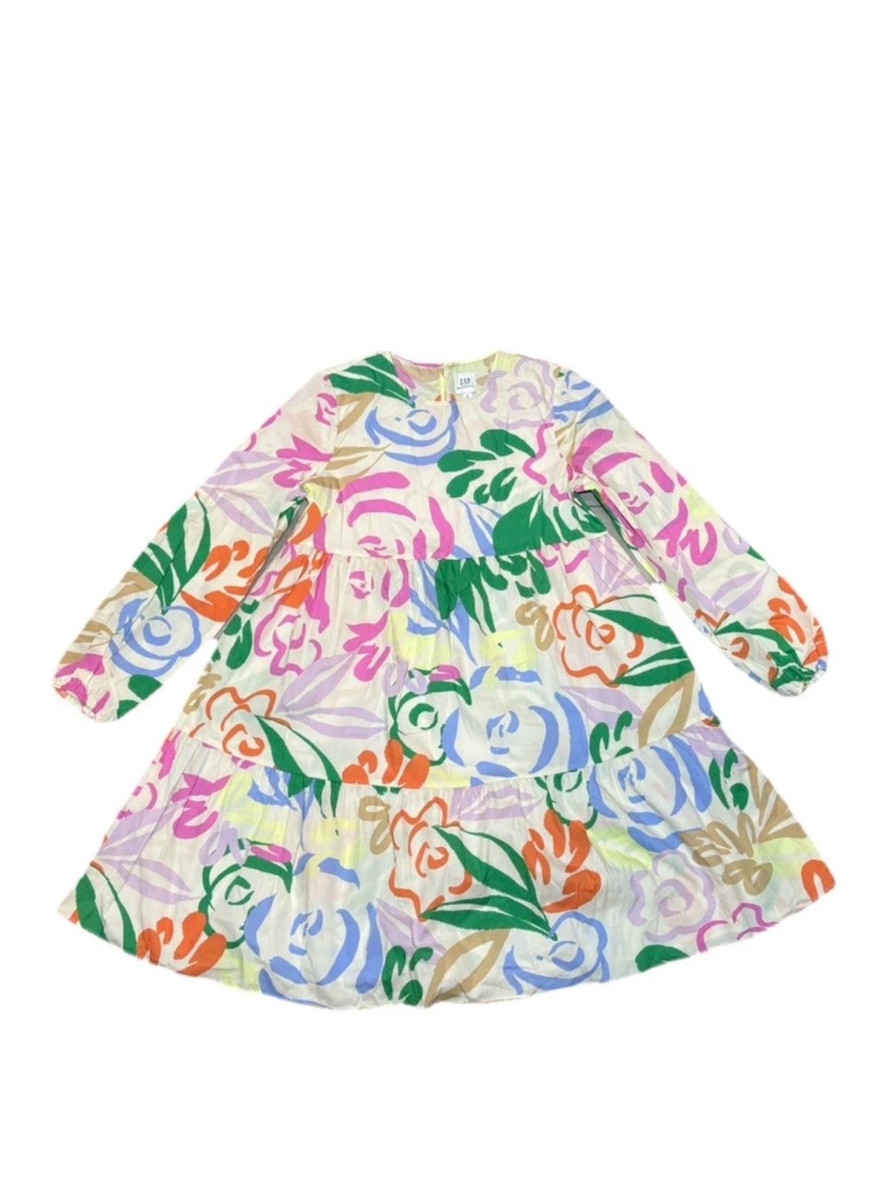 Gap Maternity Dress Small Long Sleeve Multicolored Tiered 100% Cotton
